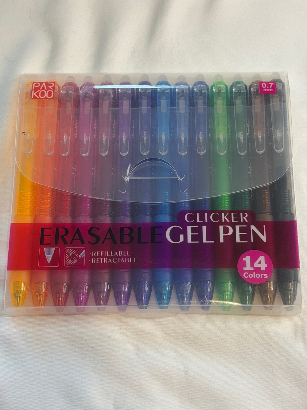 Parkoo 14-Color Erasable Gel Pen Set — Multicolor (0.7mm)